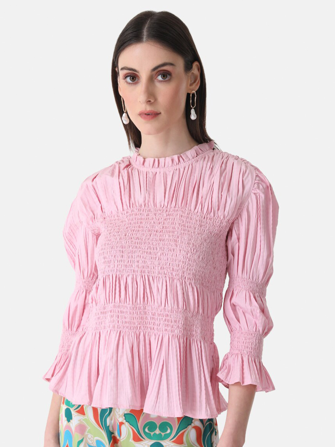 Kazo Mandarin Collar Puff Sleeve Top