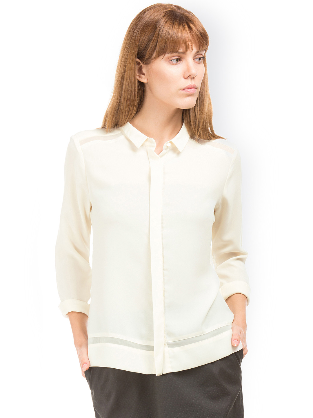 Arrow Woman Off-White Classic Regular Fit Solid Casual Shirt