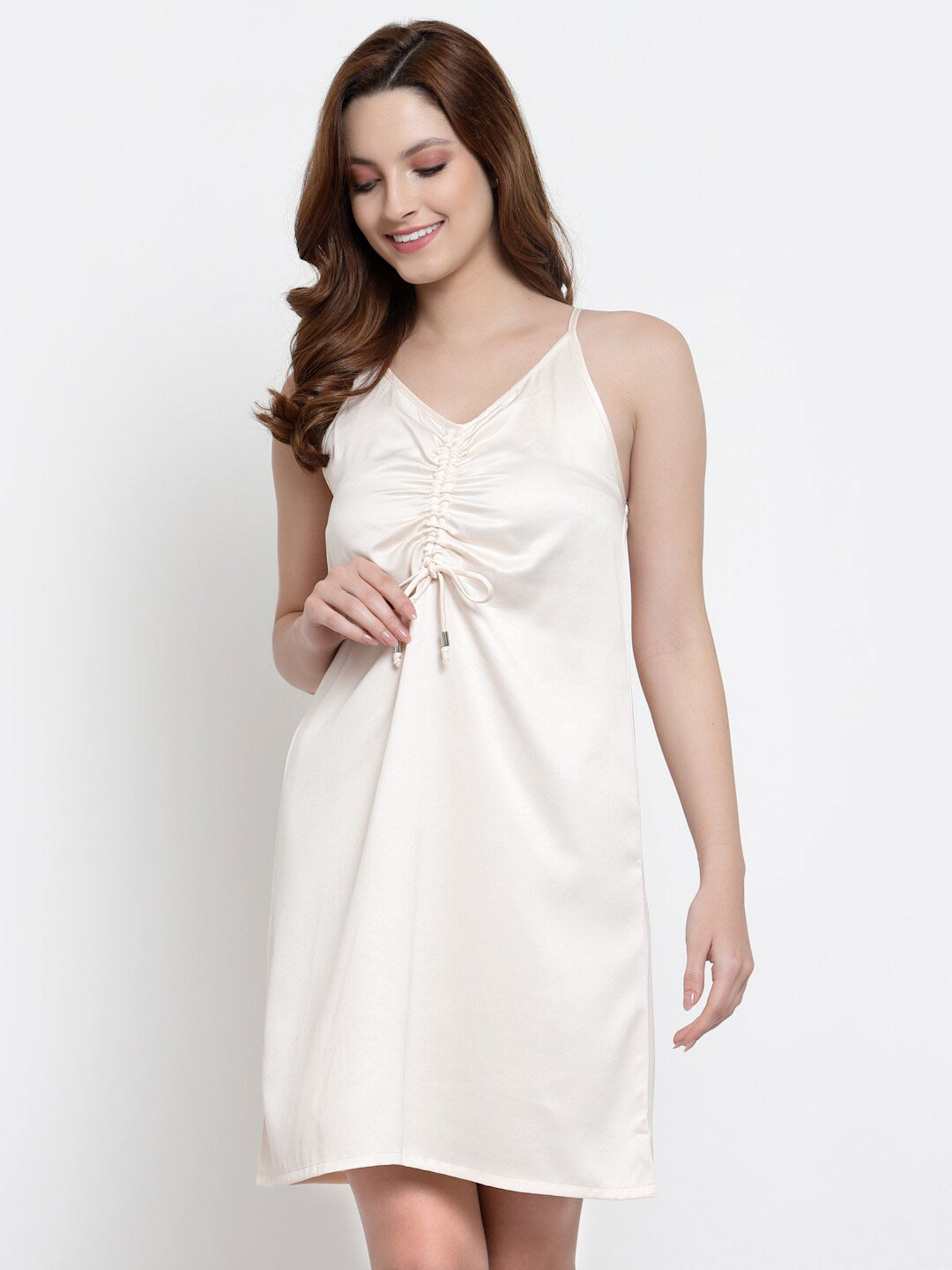 NEUDIS Shoulder Straps Satin Ruched Sheath Baby Doll