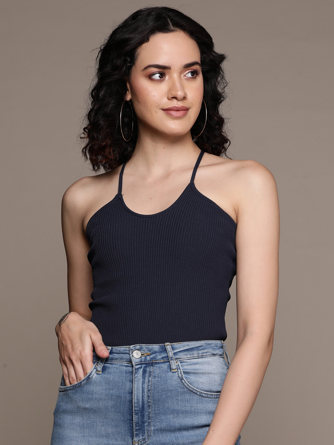 Label Ritu Kumar Solid Halterneck Body Suit