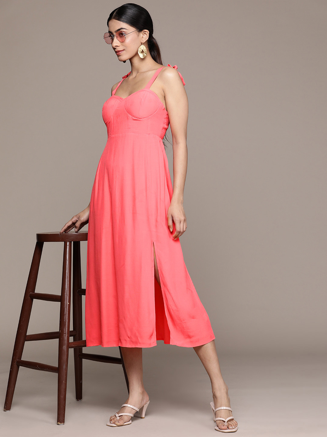 Label Ritu Kumar Sianna Crepe Smocked Fit & Flare Midi Dress