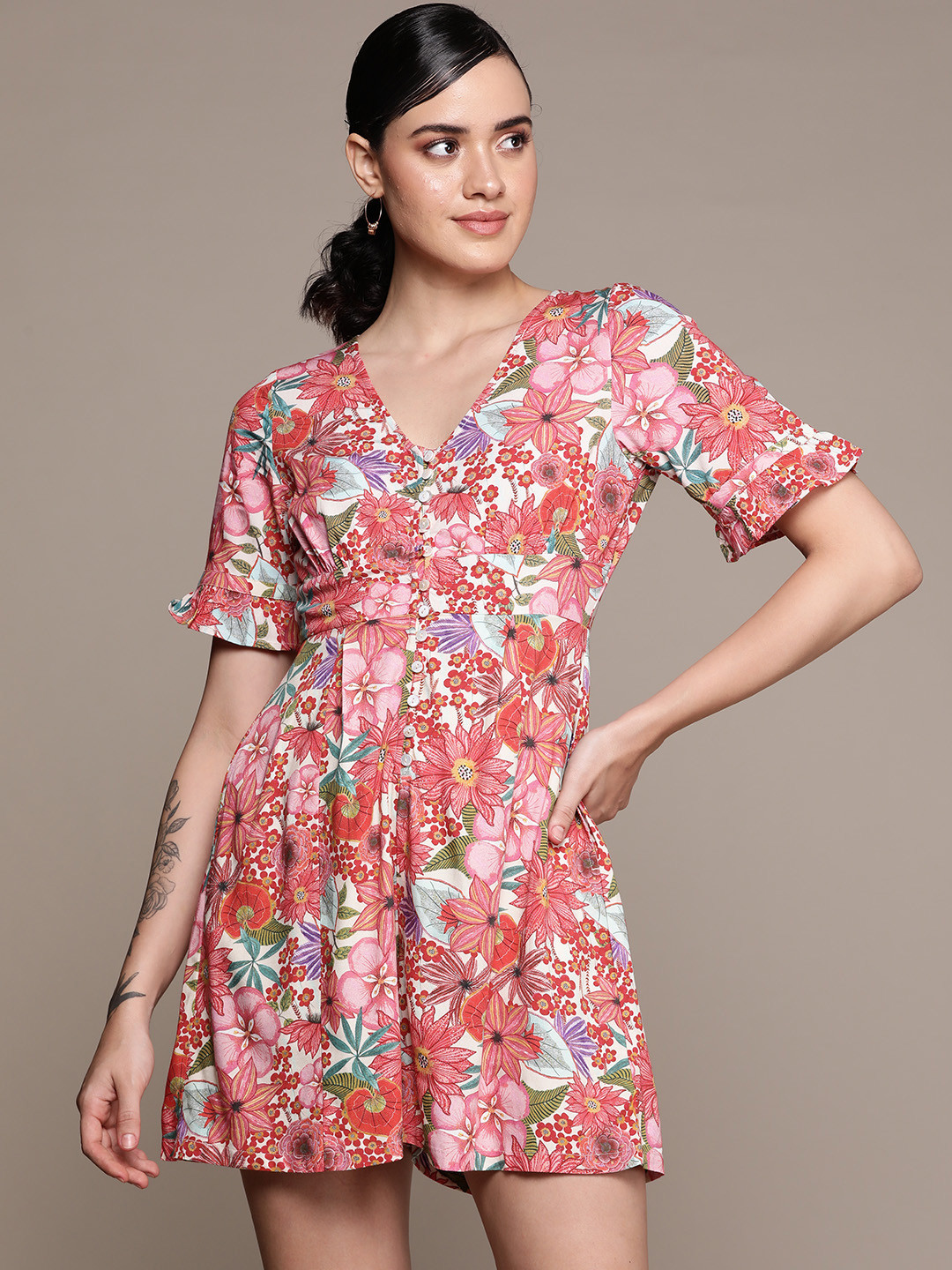 Label Ritu Kumar V-Neck Printed Jumpsuit