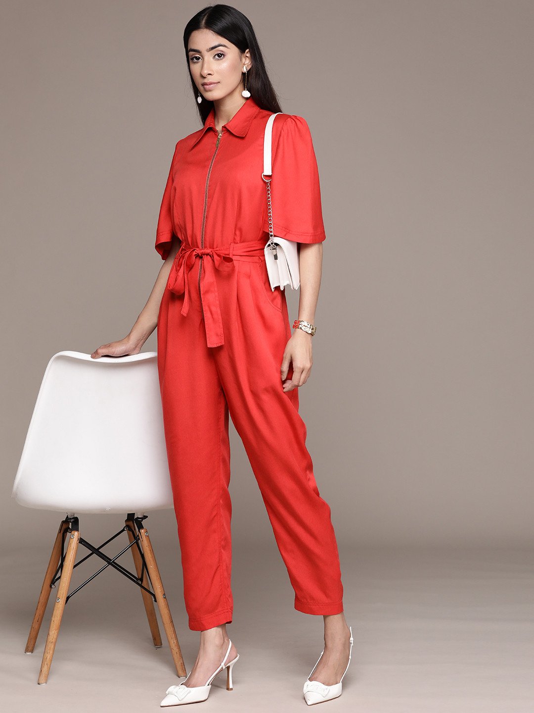 Label Ritu Kumar Tencel Waist Tie-Ups Basic Jumpsuit
