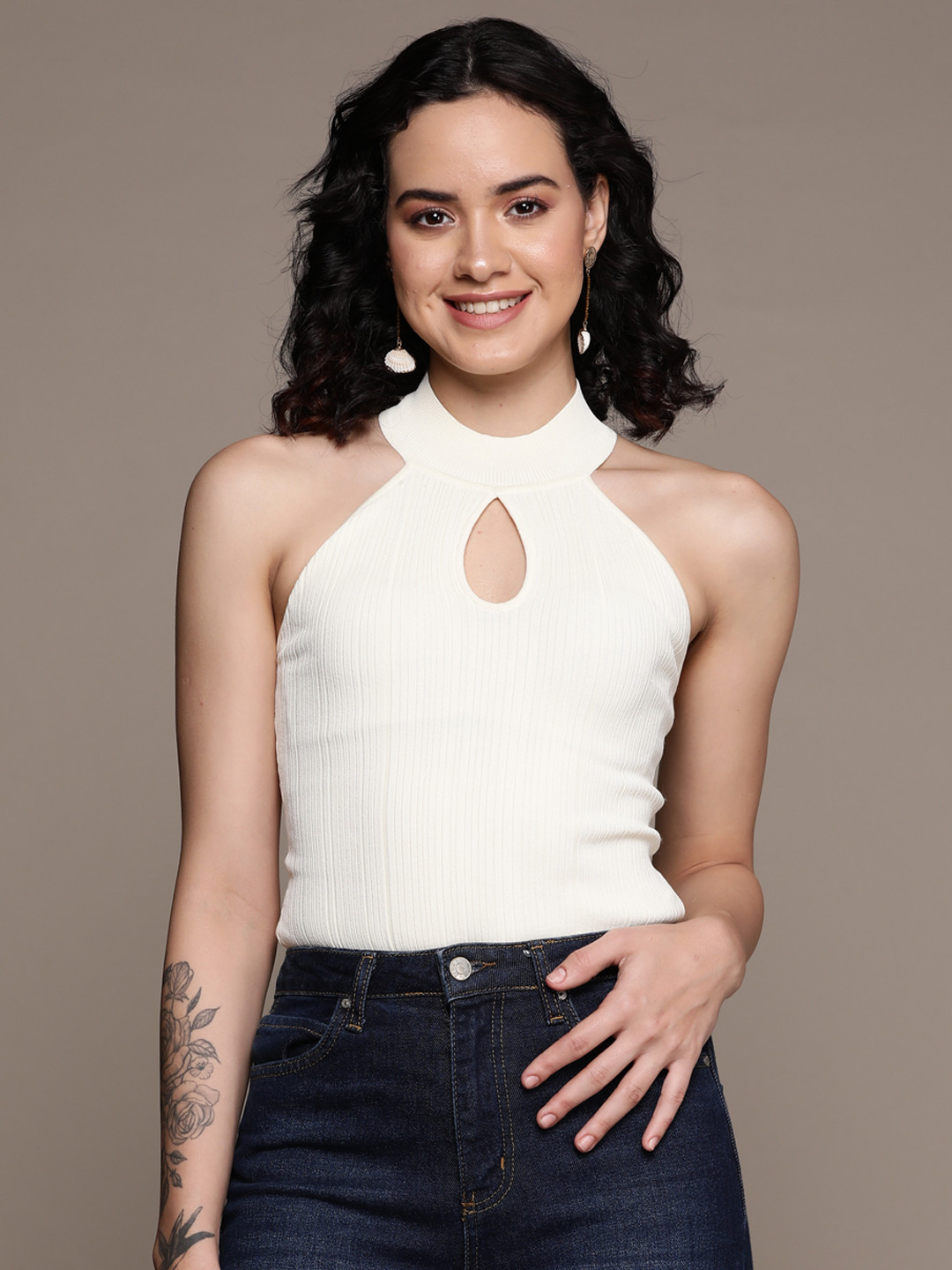 Label Ritu Kumar Women Solid Halterneck Body Suit