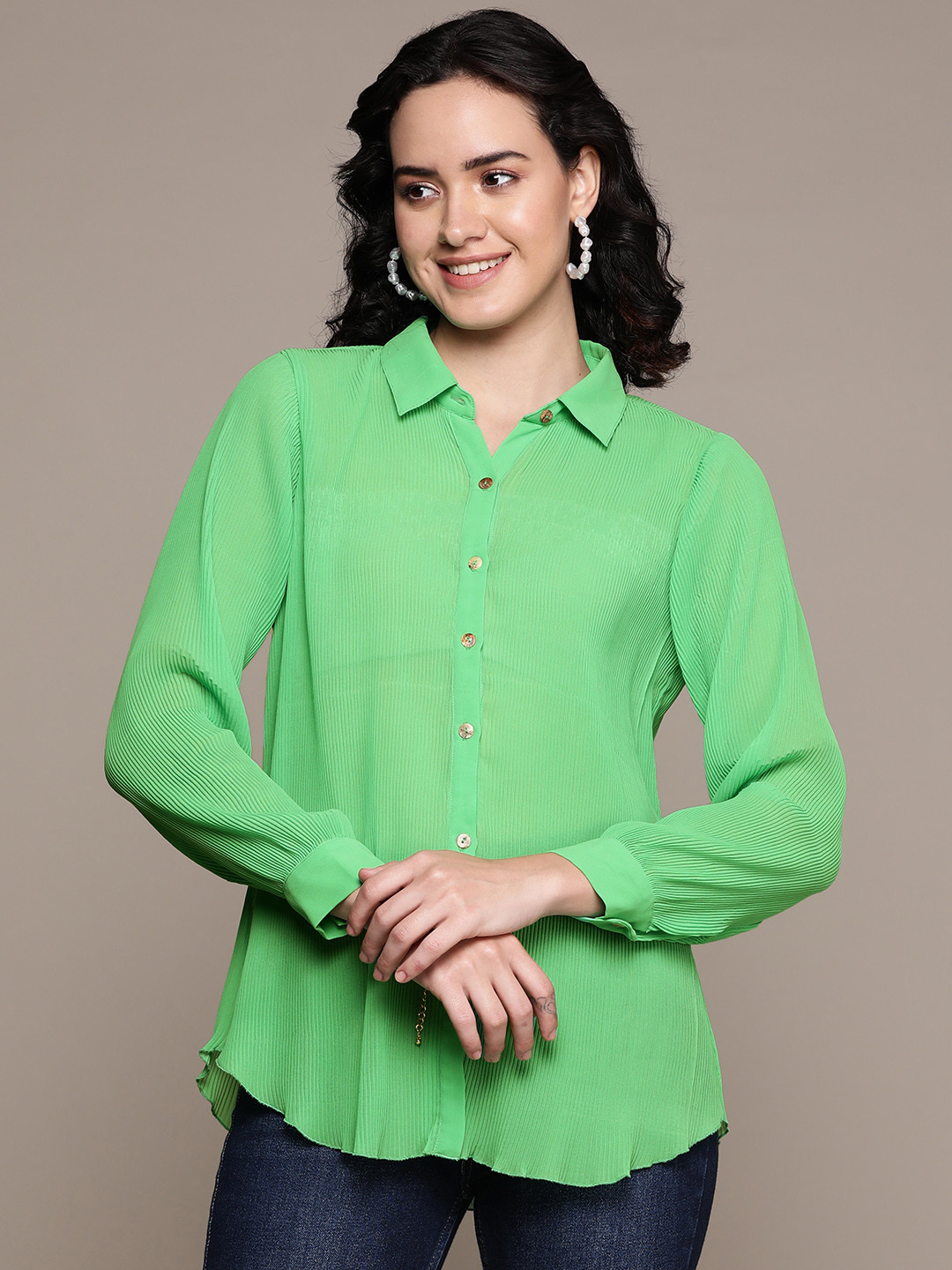 Label Ritu Kumar Relaxed Semi Sheer Casual Shirt