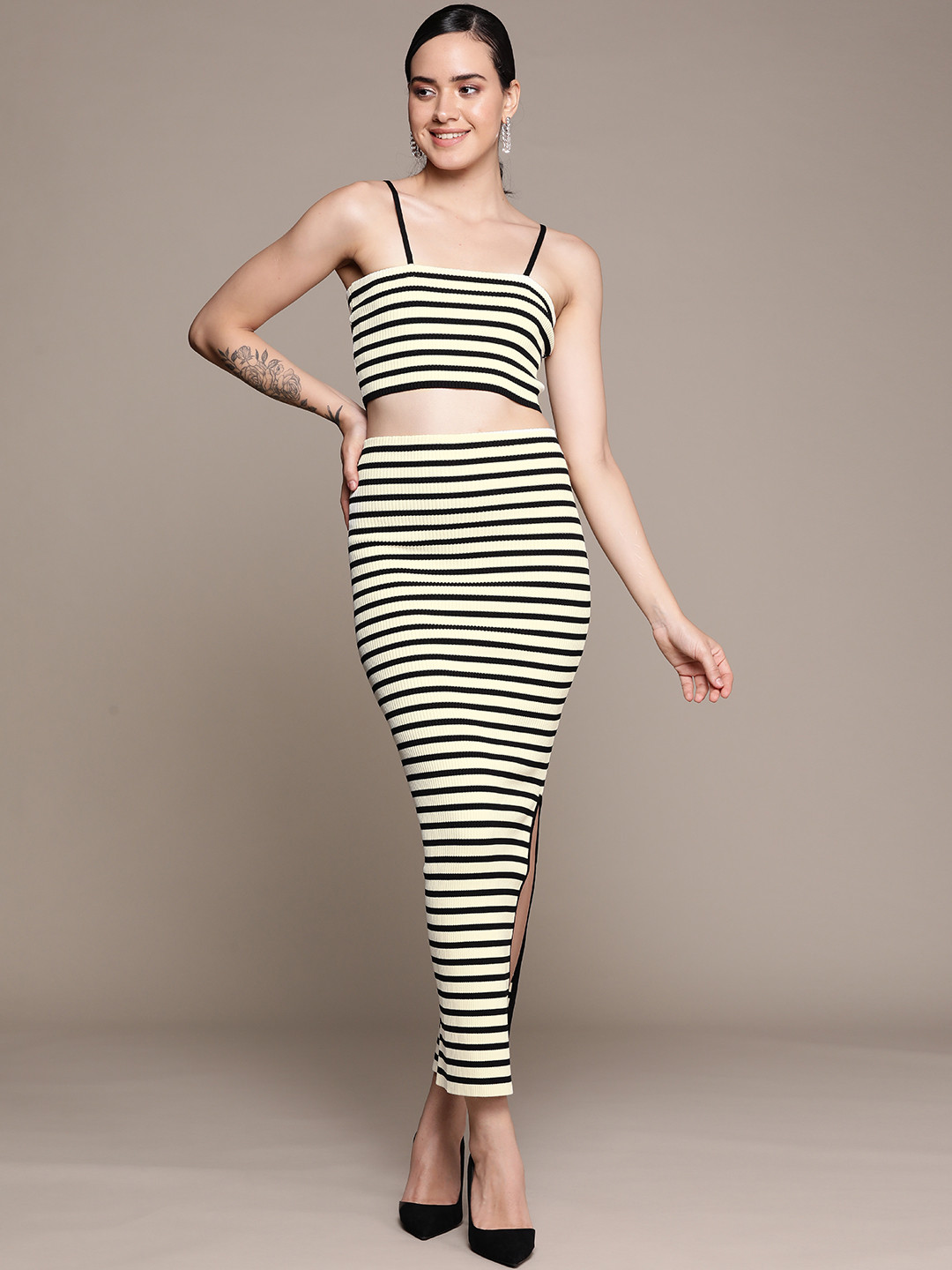 Label Ritu Kumar Striped Top With Skirt