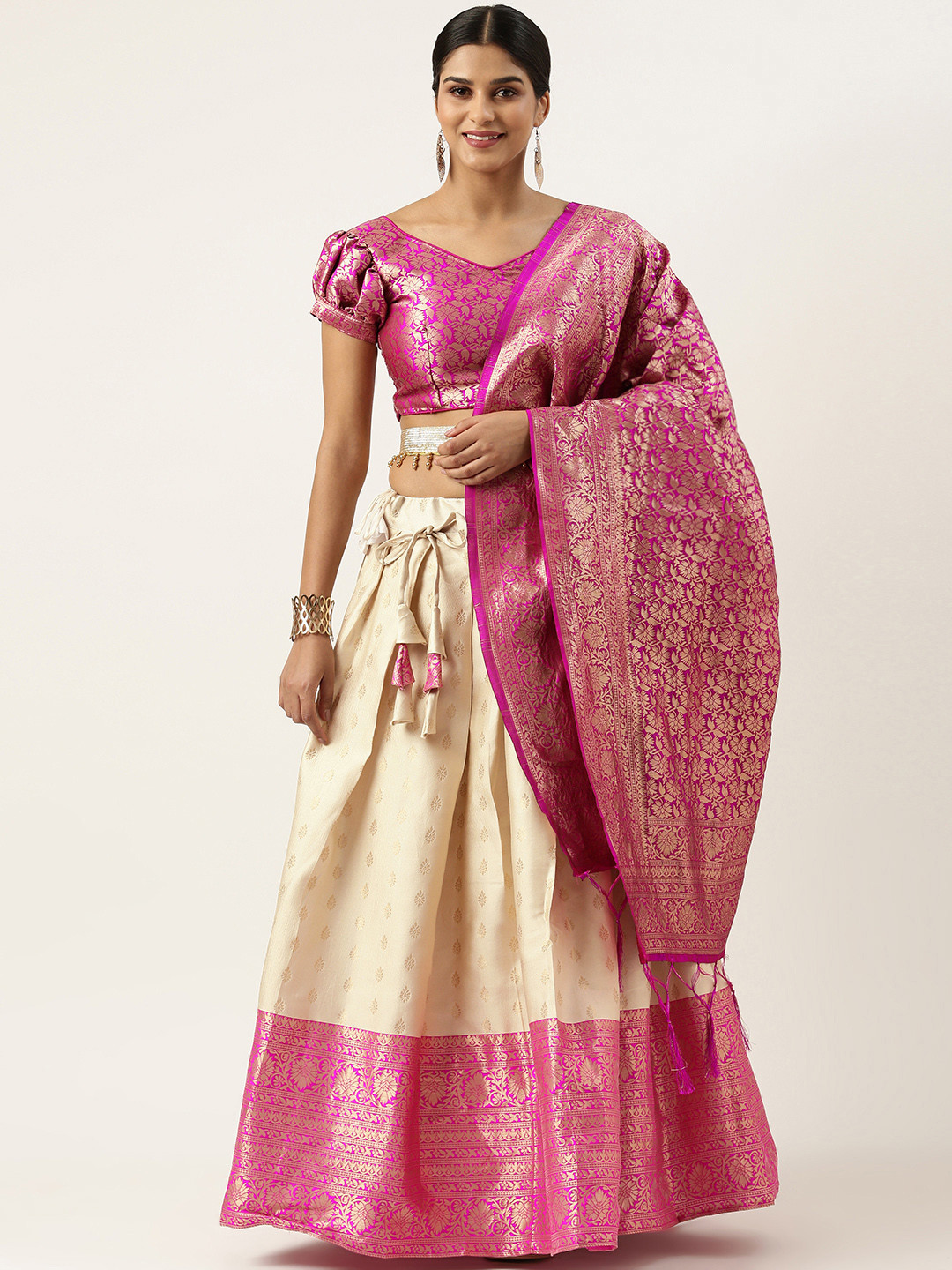 Fabcartz Unstitched Zari Lehenga & Blouse With Dupatta