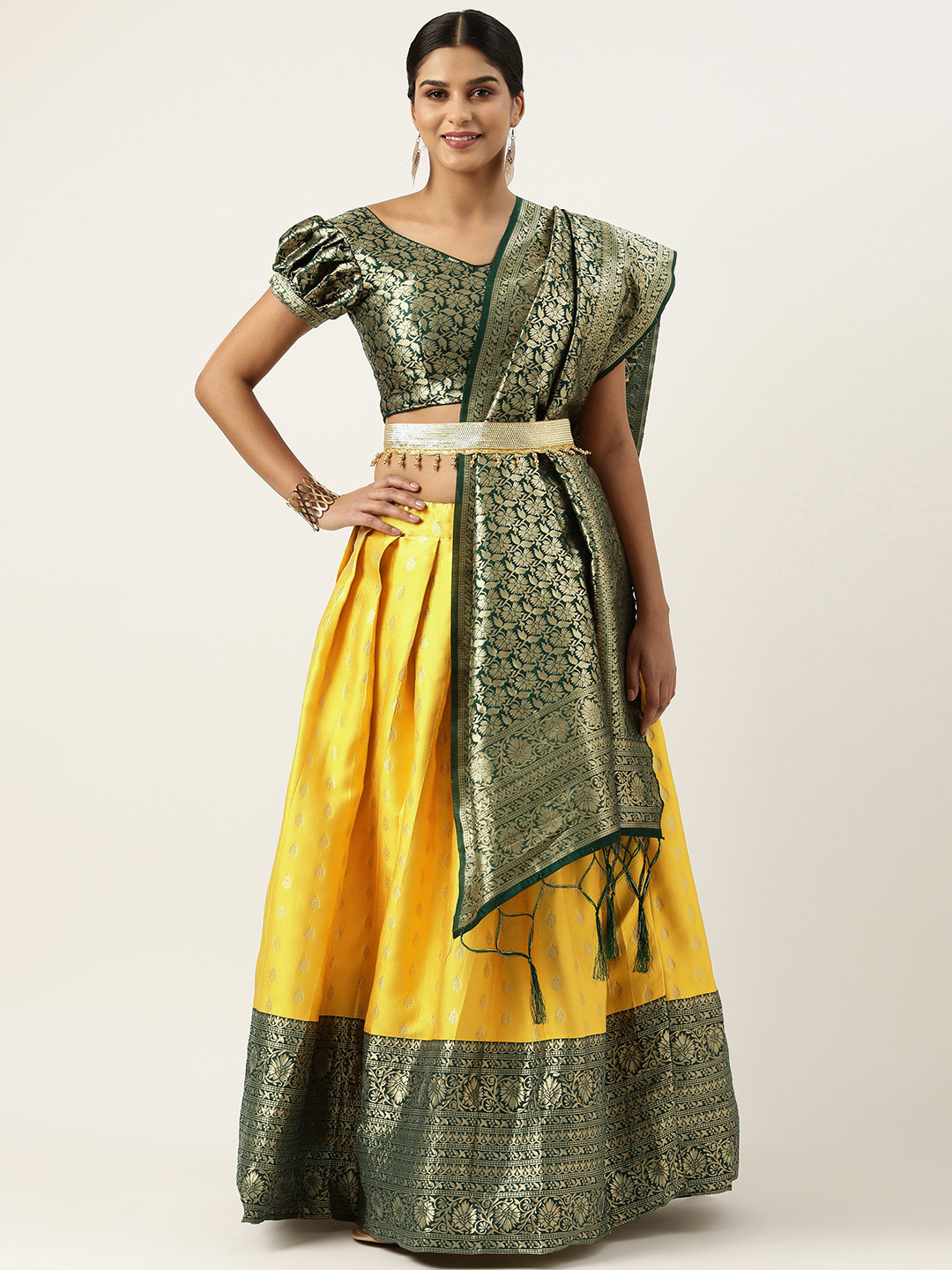 Fabcartz Unstitched Zari Lehenga & Blouse With Dupatta