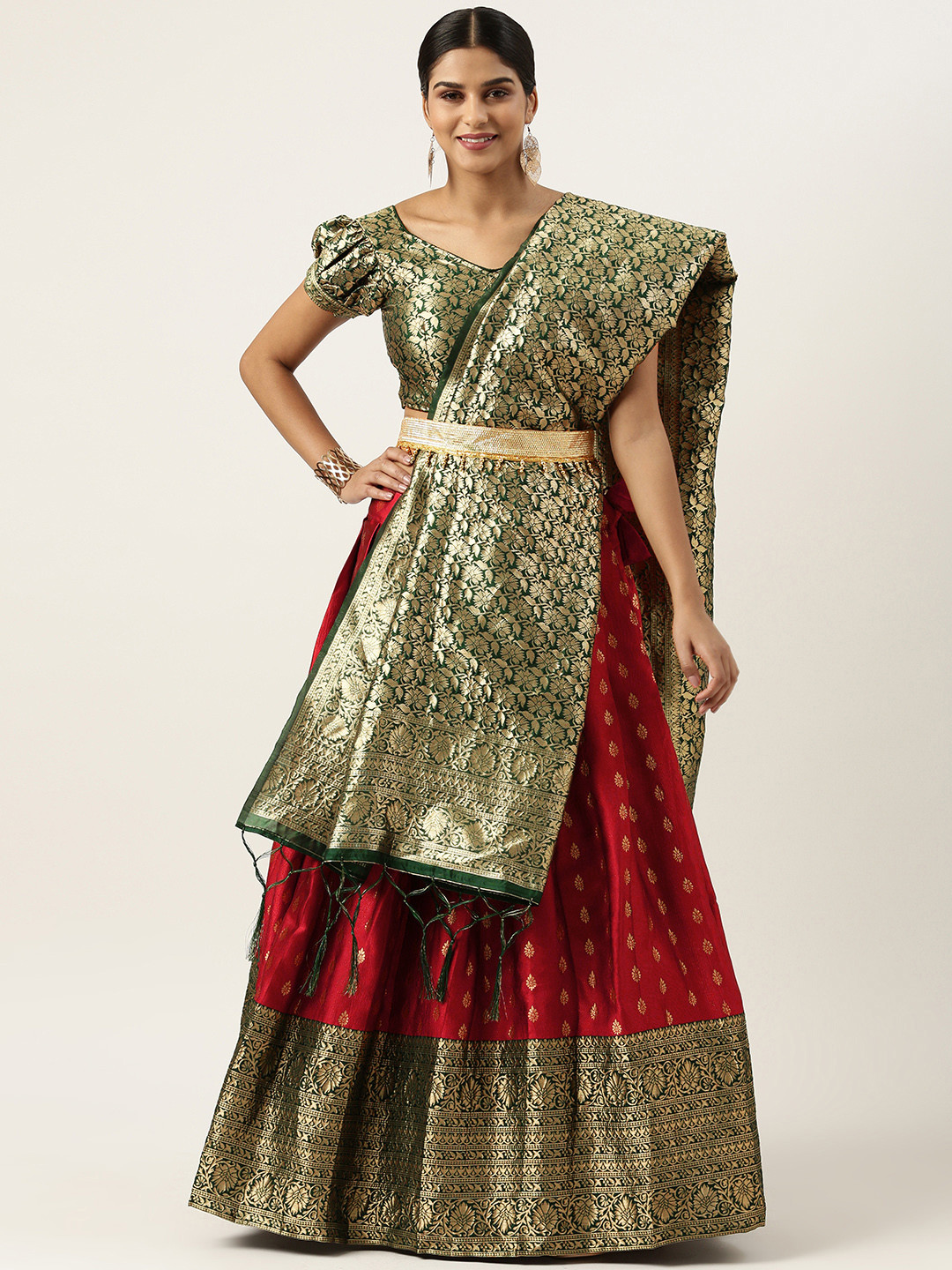 Fabcartz Unstitched Zari Lehenga & Blouse With Dupatta