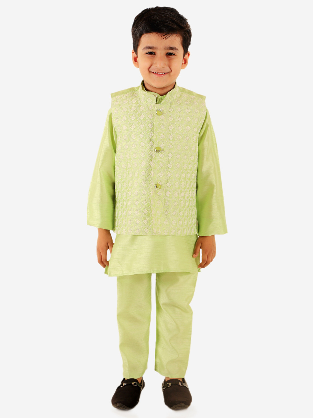 Superminis Boys Mandarin Collar Chikankari Kurta with Pyjamas