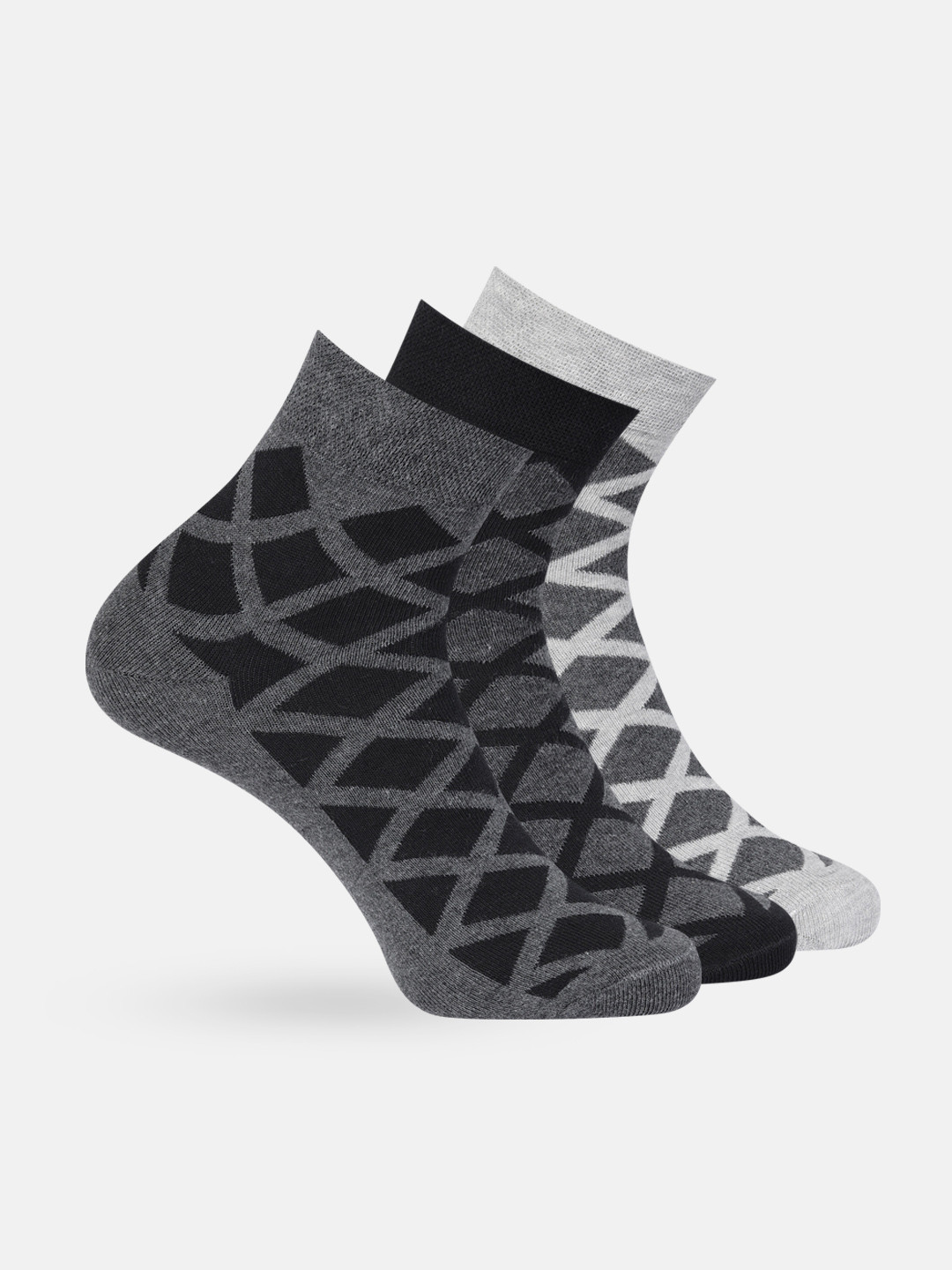 Mast & Harbour Men Set Of 3 Woven Design Patterned Above Ankle Socks
