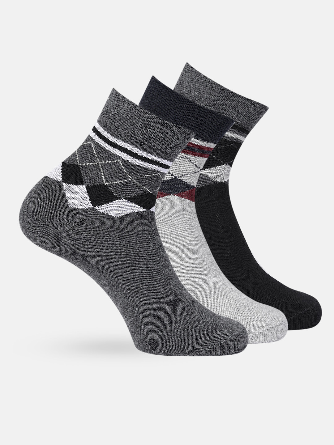 Mast & Harbour Men Set of 3 Patterned Above Cotton Ankle Length Socks