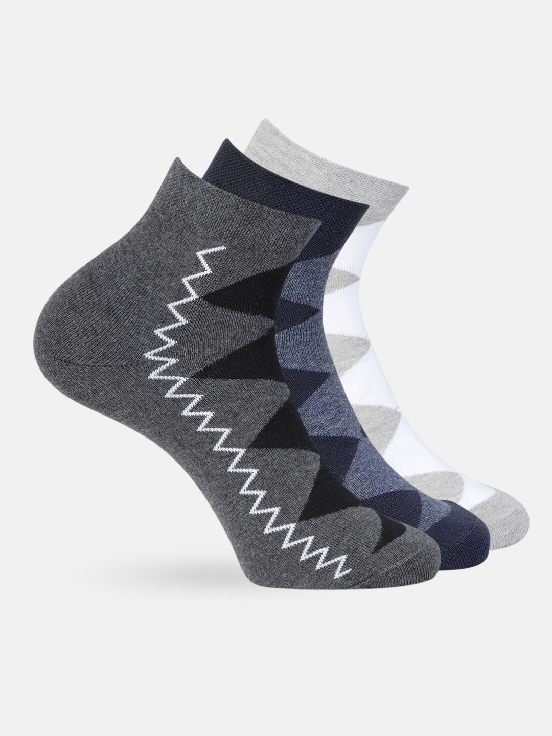 Mast & Harbour Men Set Of 3 Woven Design Patterned Above Ankle Socks