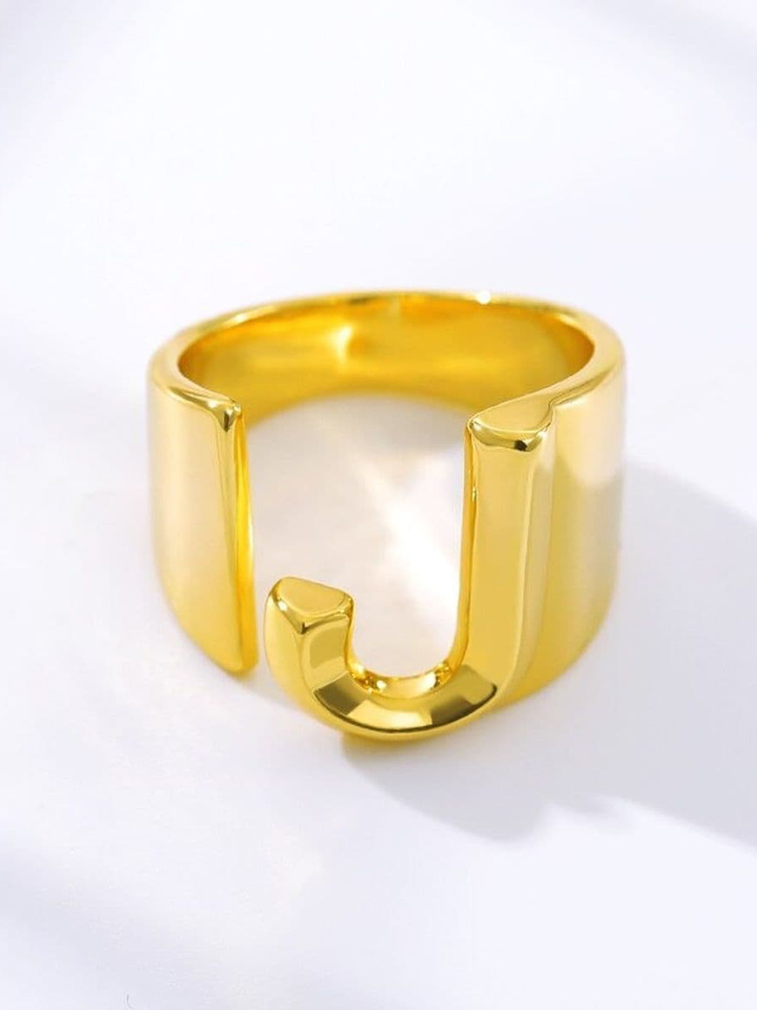 ZIVOM 18K Gold-Plated Initial Letter J Adjustable Finger Ring