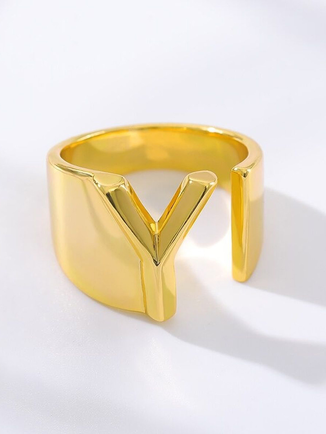 ZIVOM Women 18K Gold-Plated Initial Letter Y Chunky Adjustable Finger Ring