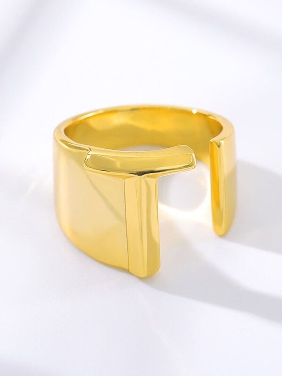 ZIVOM 18K Gold-Plated Initial Letter T Adjustable Finger Ring