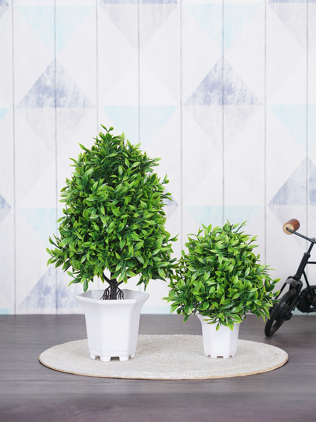 Dekorly Green & White 2 Pieces Decorative Bonsai Plants