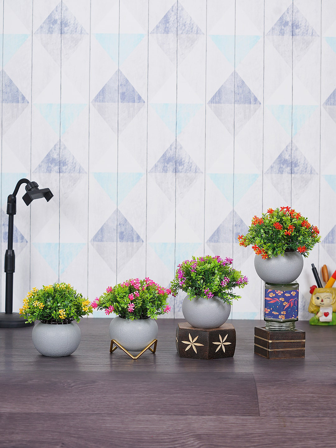 Dekorly Green & White 4 Pieces Decorative Plants With Pots