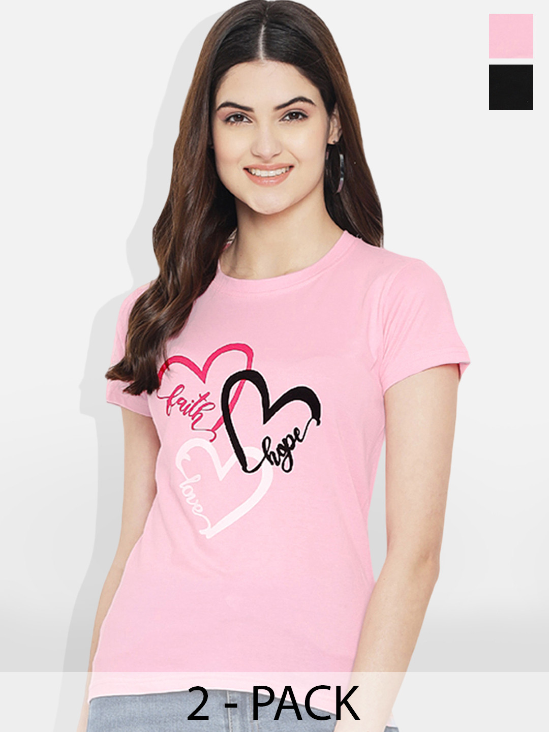 Fabflee Pack of 2 Typography Printed T-Shirt