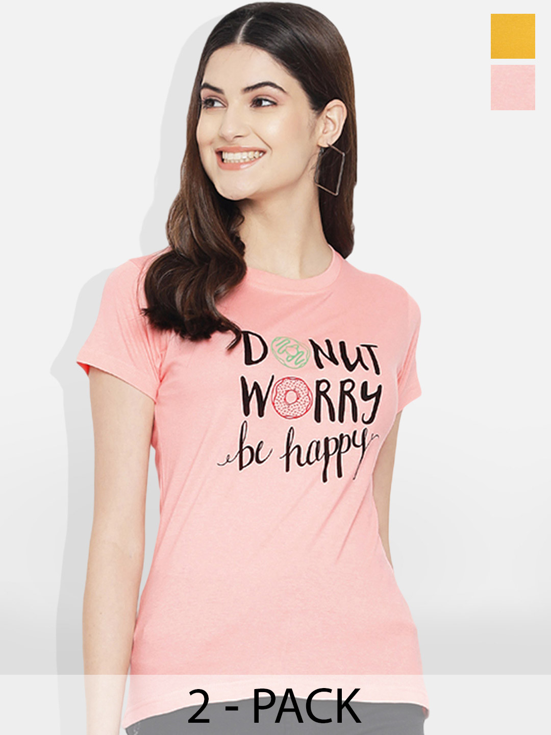 Fabflee Pack Of 2 Typography Printed Cotton T-shirts