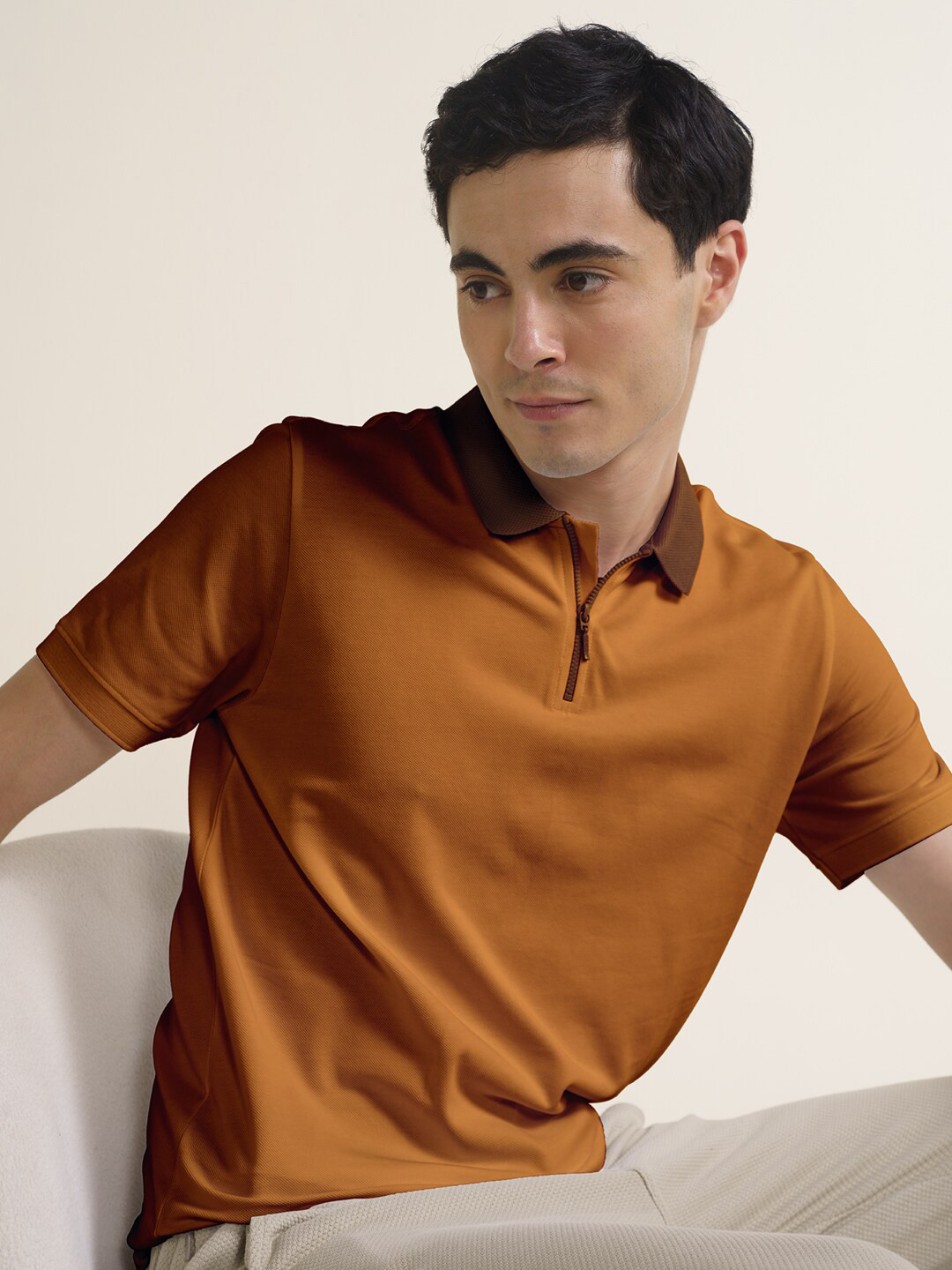 DaMENSCH Men Contrast Polo Collar Constant All-Degree Thermoregulating Pique T-Shirt