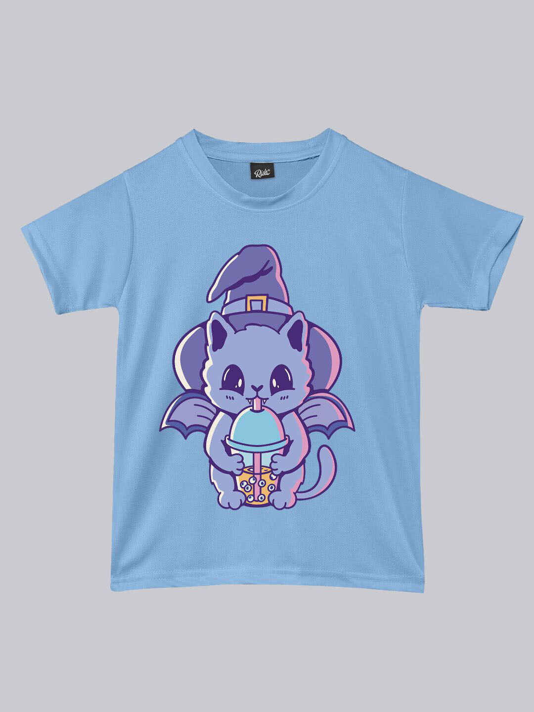 RISH Boys Blue Loose Fit Halloween Bat Printed Dry Fit T-shirt