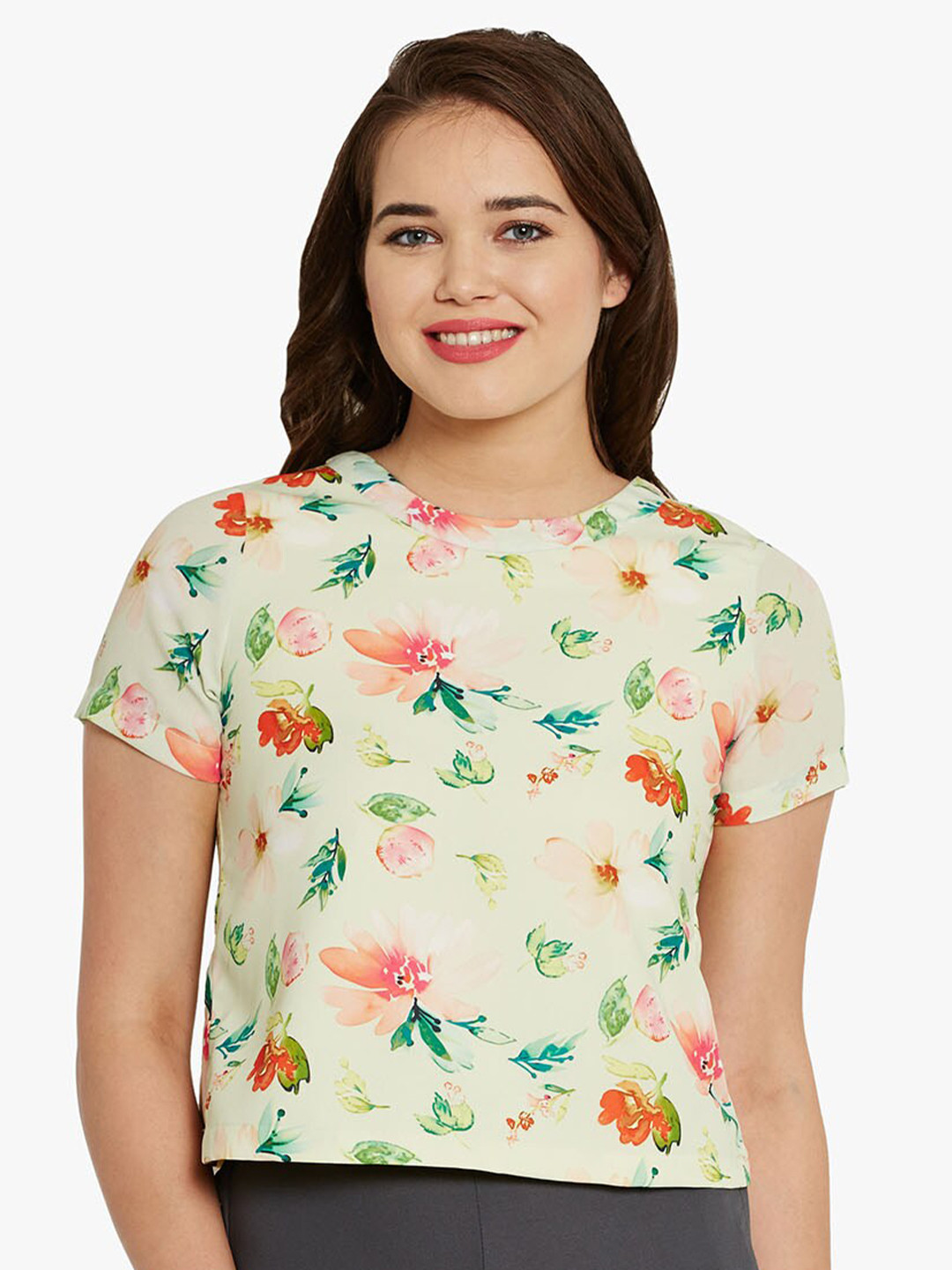BandBox Round Neck Floral Printed Crop Top