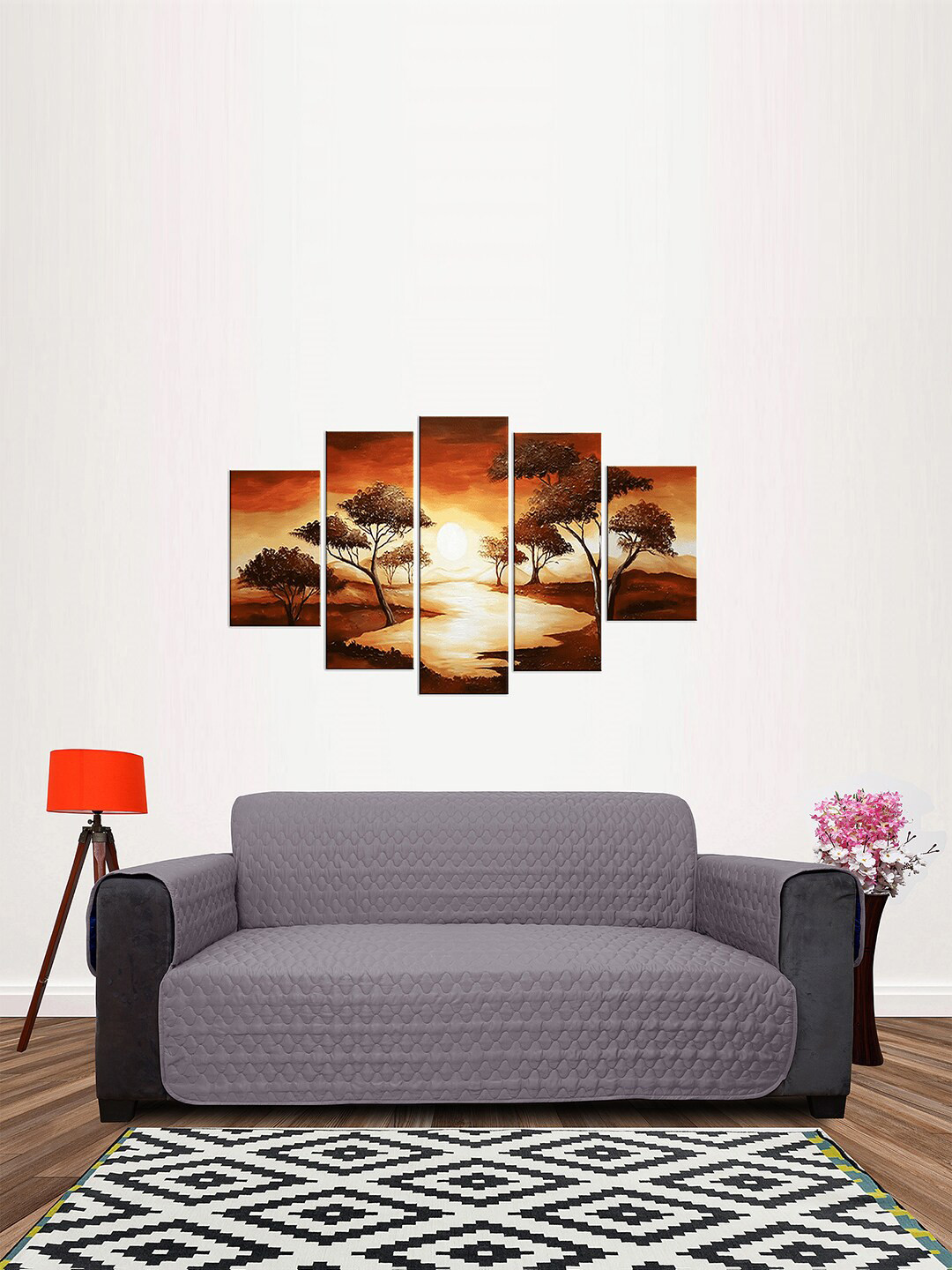 DREAM CARE Grey & Navy Blue Quilted Reversible 3 Seater Sofa Cover With Arm & Side Pockets