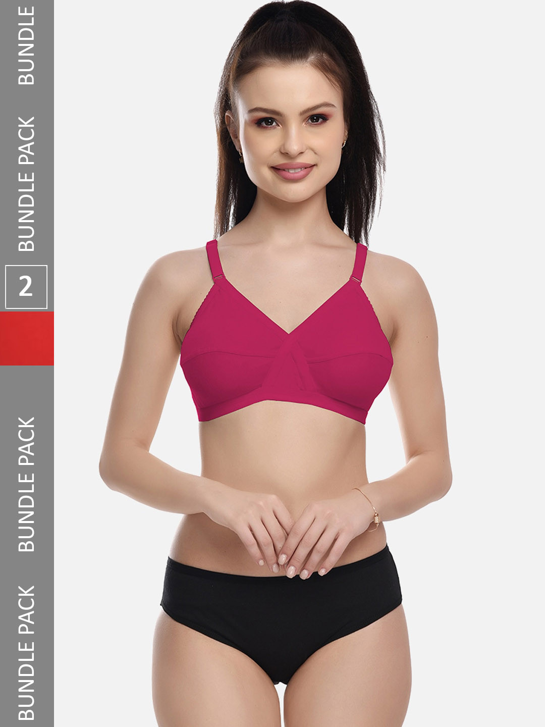 FIMS Pack of 2 Non Padded Lingerie Set MTR_Cross_Set_RedPink_B
