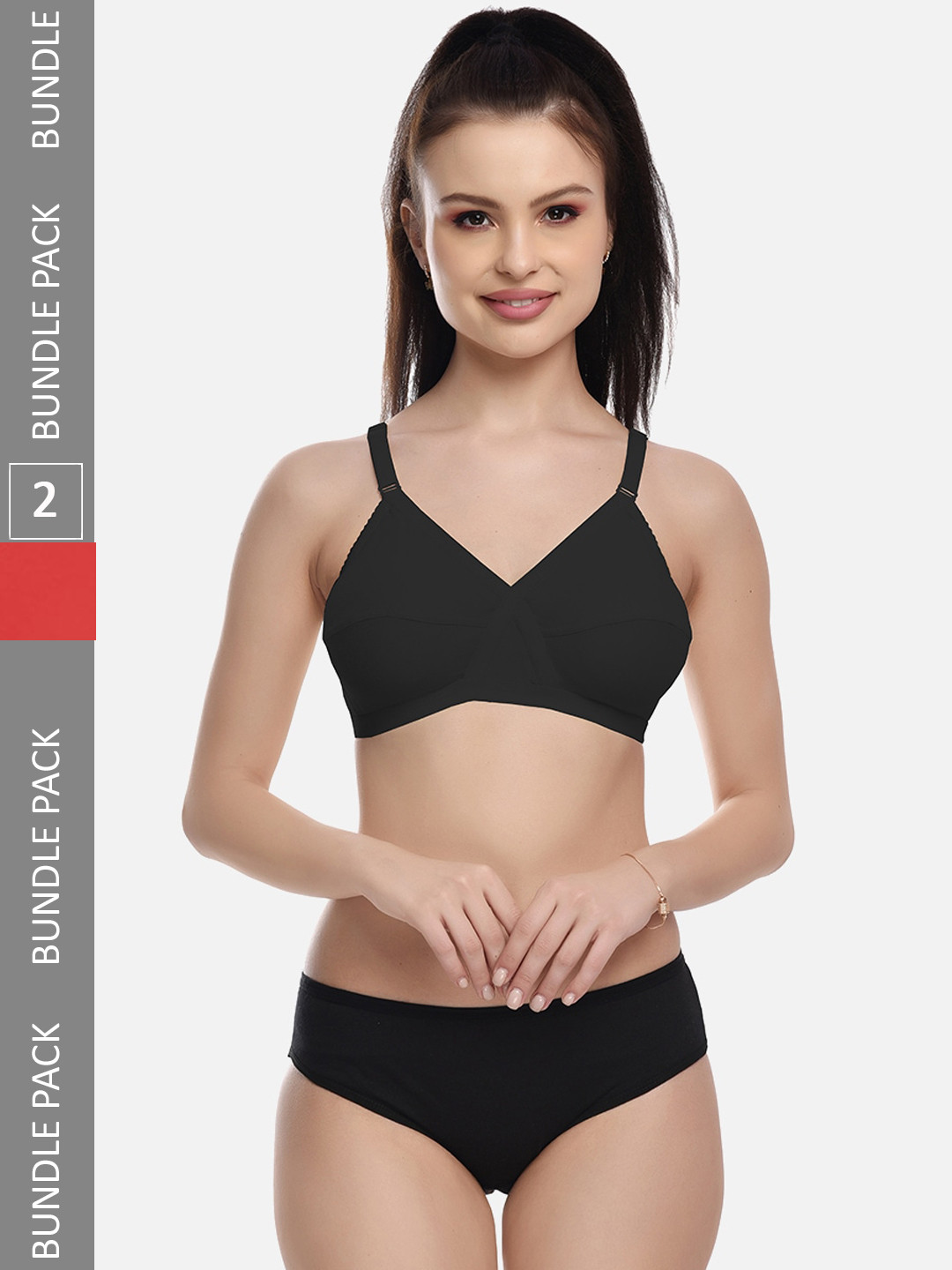FIMS Pack Of 2 Non Padded Lingerie Set MTR_Cross_Set_BlackRed_B