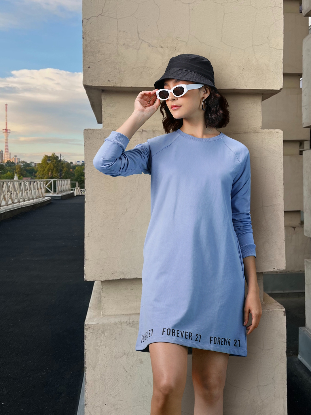 FOREVER 21 Mini T shirt Dress With Brand Logo Detail