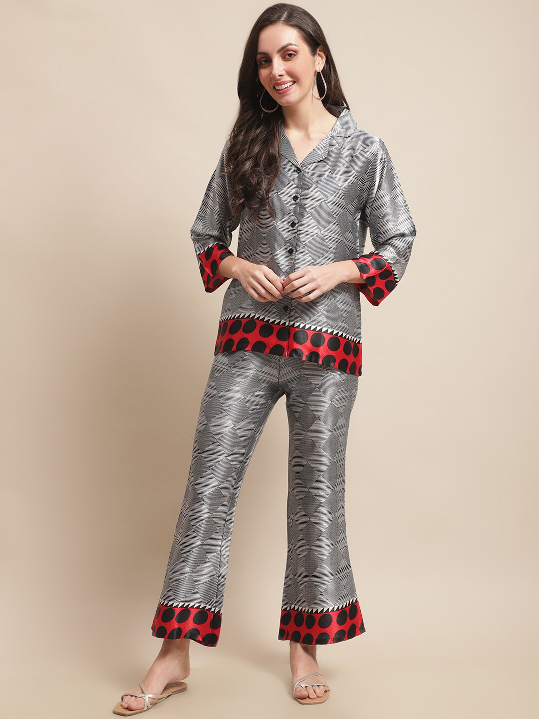 Claura Printed Cuban Collar Shirt With Trousers
