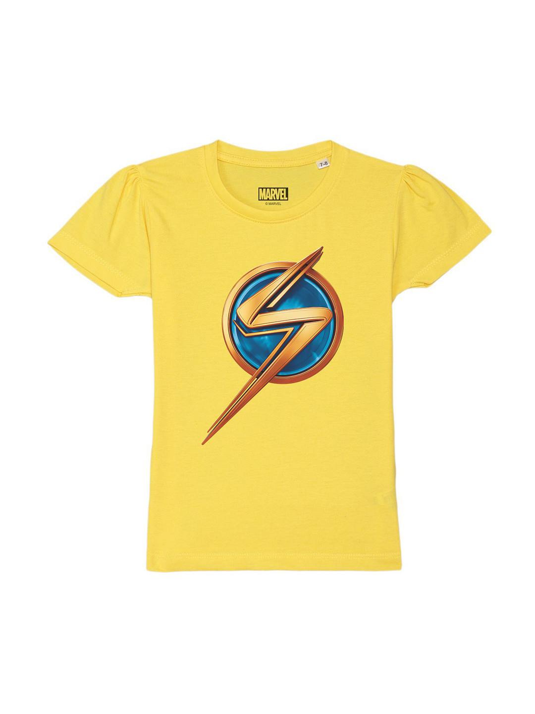 Marvel by Wear Your Mind Girls MS Marvel Printed Puff Sleeves Pure Cotton T-shirt