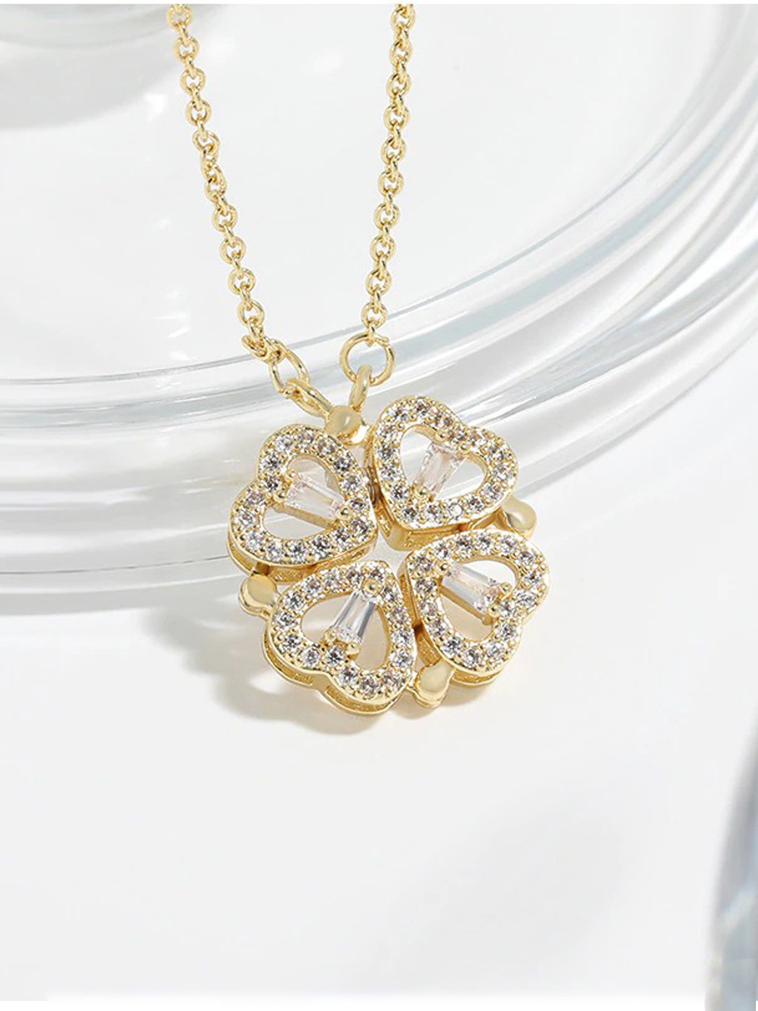 Jewels Galaxy Gold-Plated Stone-Studded Openable Magnet Pendant with Chain