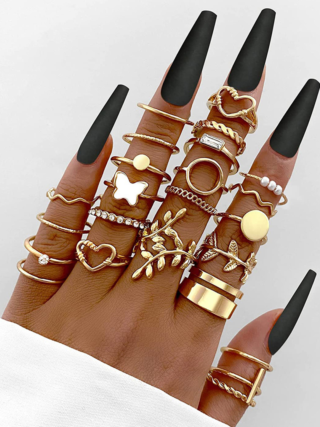 Jewels Galaxy Set Of 24 Gold-Plated Stone Studded Finger Ring