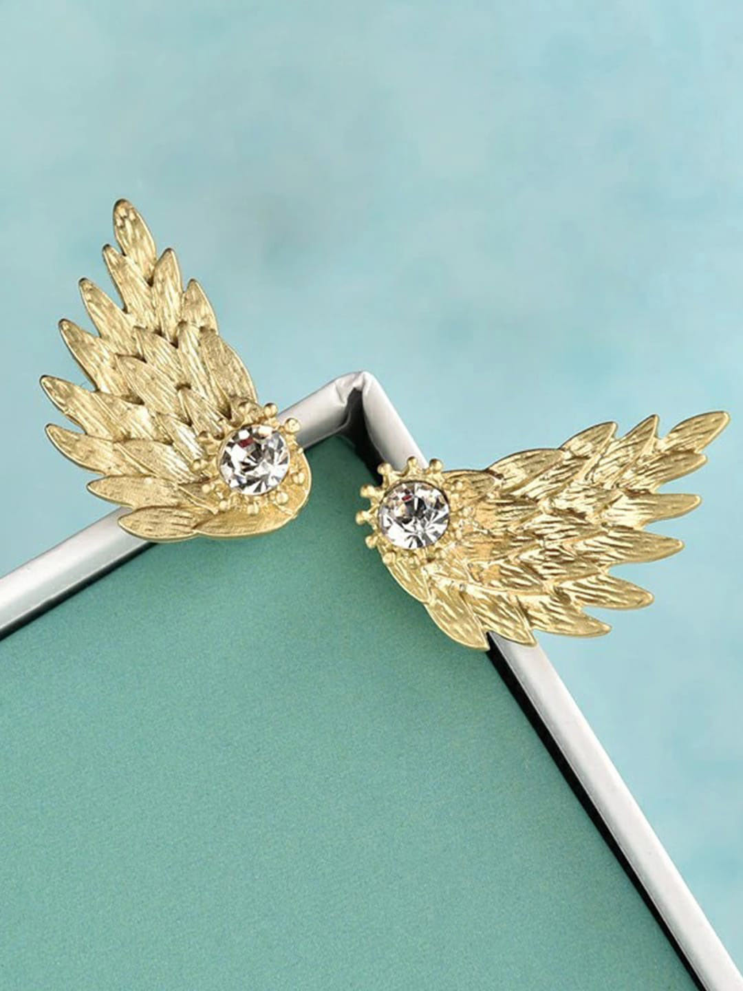 Jewels Galaxy Gold-Plated Wings Shaped Contemporary Studs Earrings