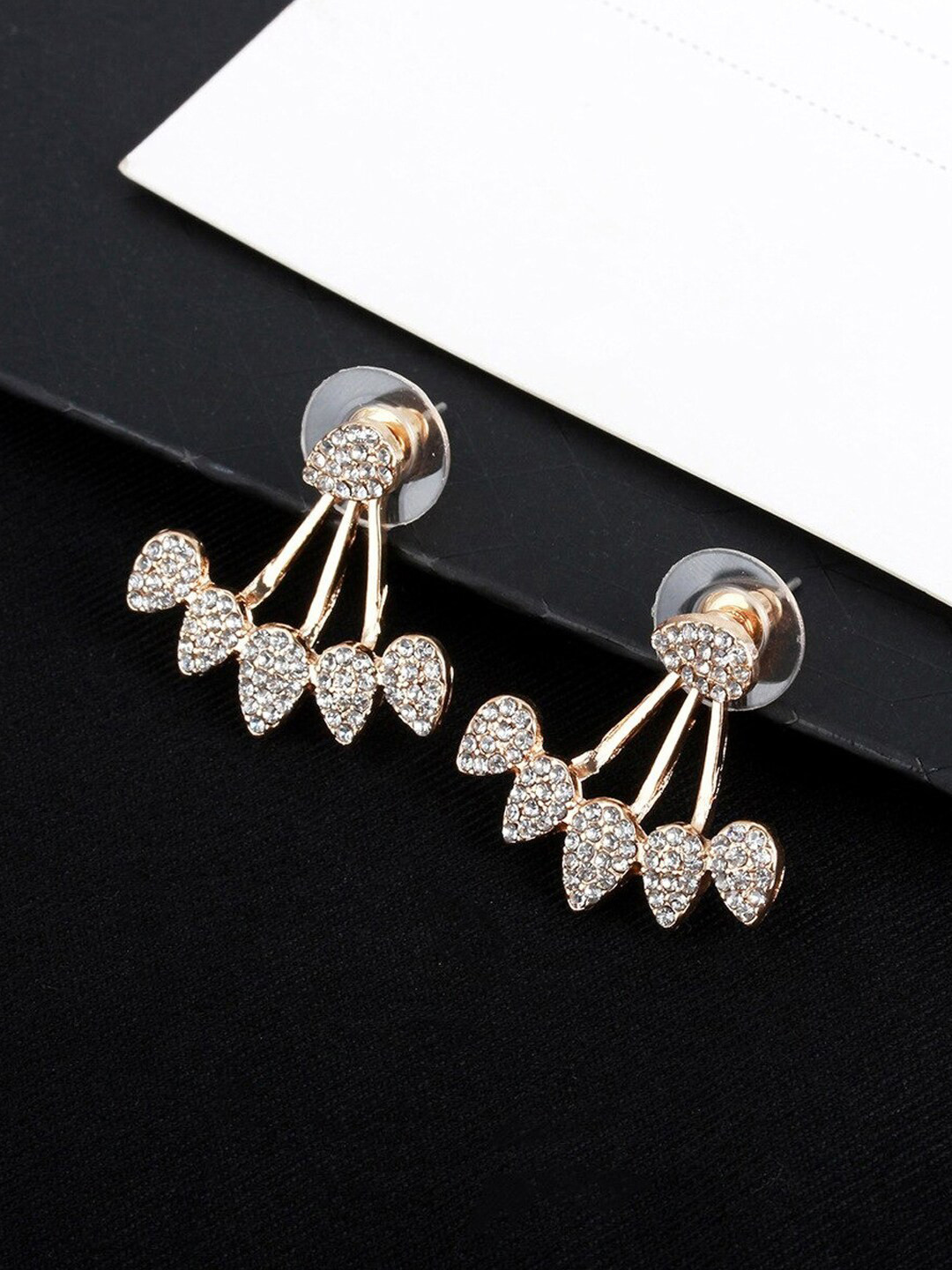 Jewels Galaxy Gold-Plated Leaf Shaped Contemporary Drop Jacket Earrings