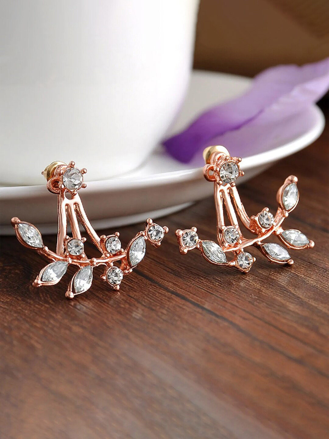 Jewels Galaxy Rose Gold-Plated Contemporary Drop Jacket Earrings
