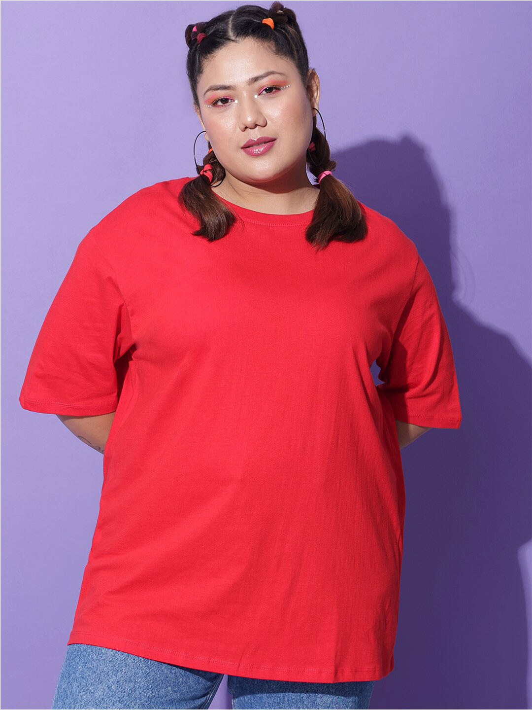 Funday Fashion Drop-Shoulder Sleeves Longline Oversized Cotton T-shirt