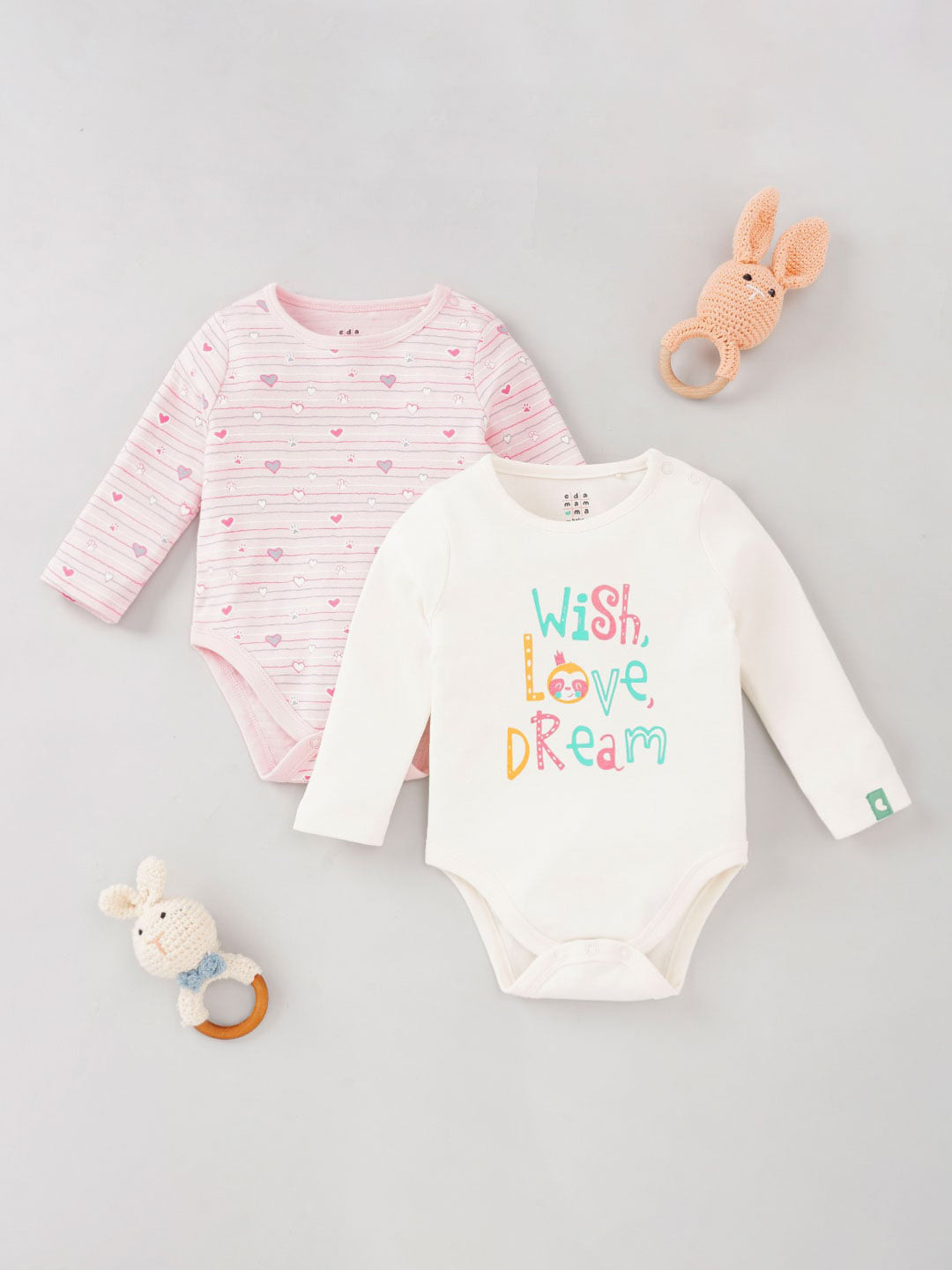 Ed-a-Mamma Baby Infant Girls Pack Of 2 Printed Cotton Bodysuit
