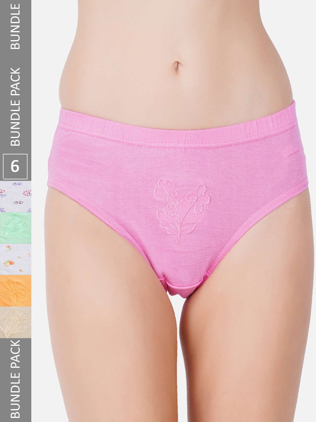 PRIDE APPAREL Women Pack Of 6 Pure Cotton Anti-Bacterial Hipster Briefs