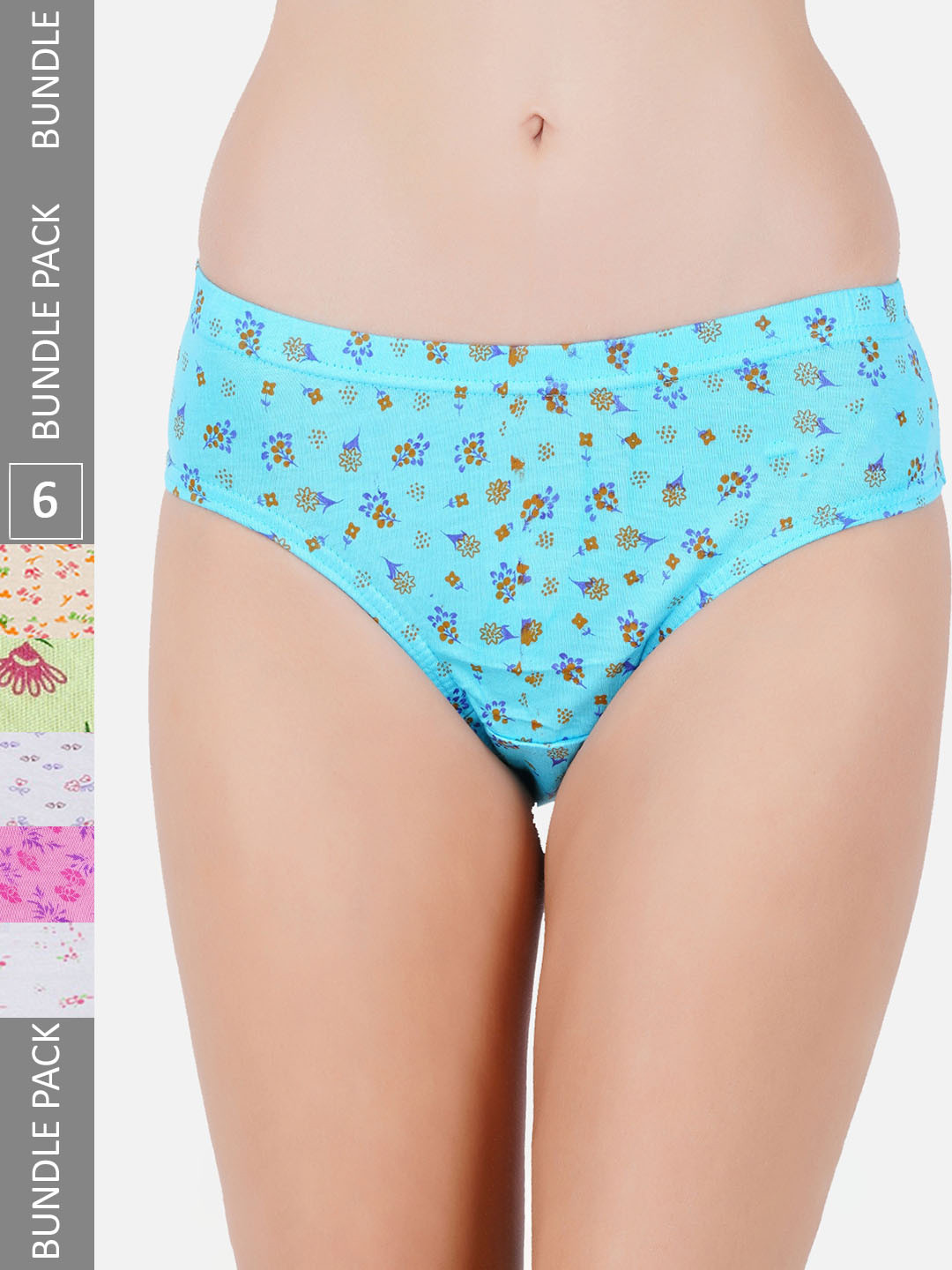 PRIDE APPAREL Women Pack Of 6 Printed Cotton Anti Bacterial Hipster Briefs COM-06-75