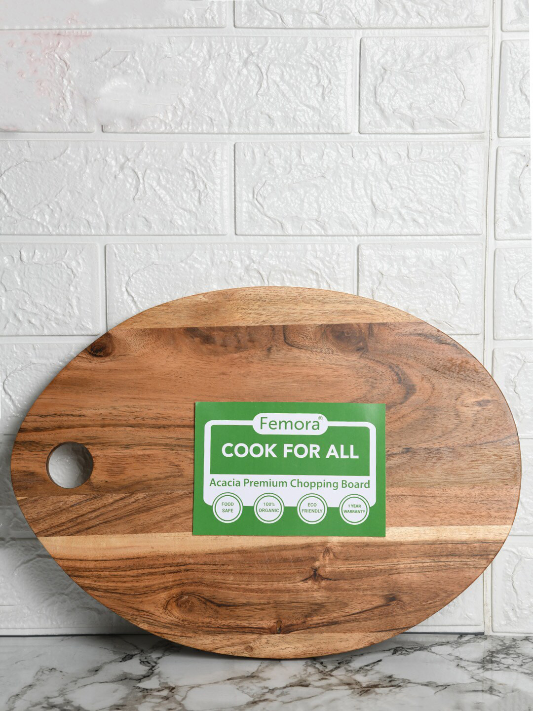 Femora Brown Textured Wooden Oval Shaped Anti Bacterial Chopping Board