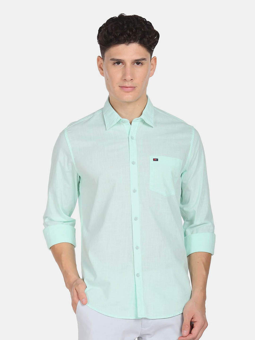 AD By Arvind Men Mint Modern Slim Fit Solid Casual Shirt