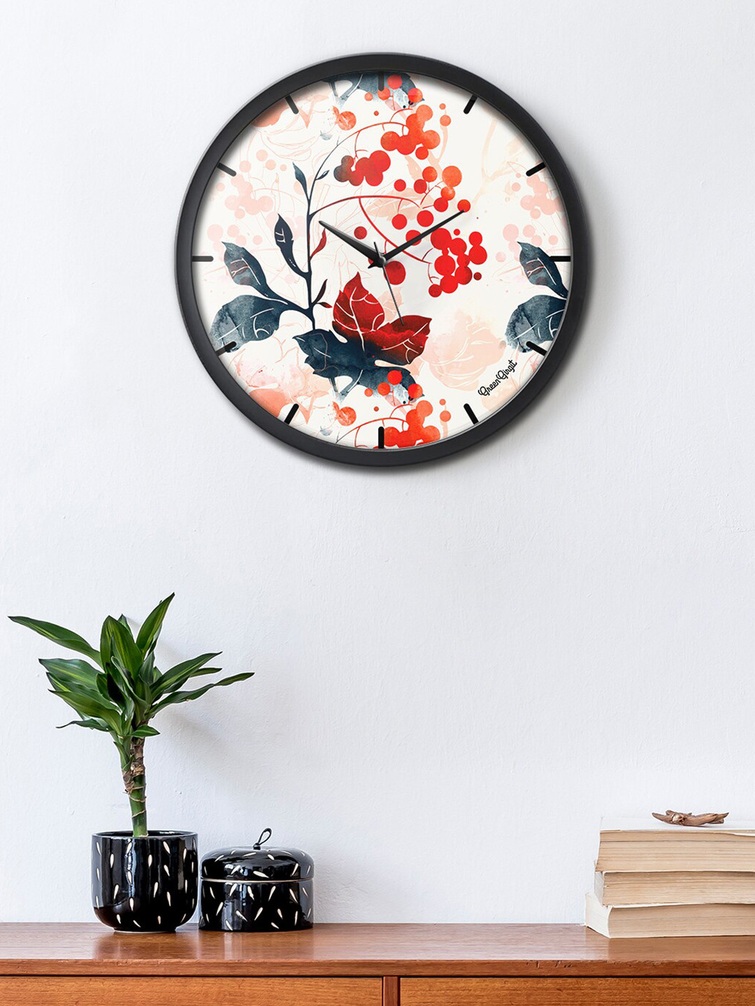 green girgit Red & Pink Red Cherries Printed Contemporary Wall Clock