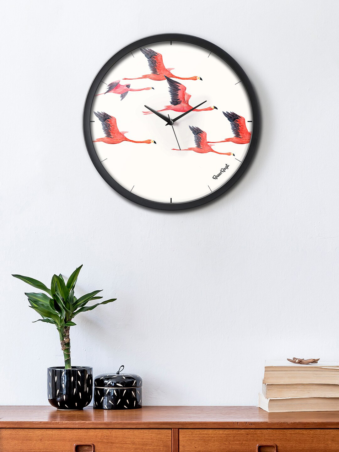 green girgit Red & White Cute Flamingos Printed Contemporary Analogue Wall Clock