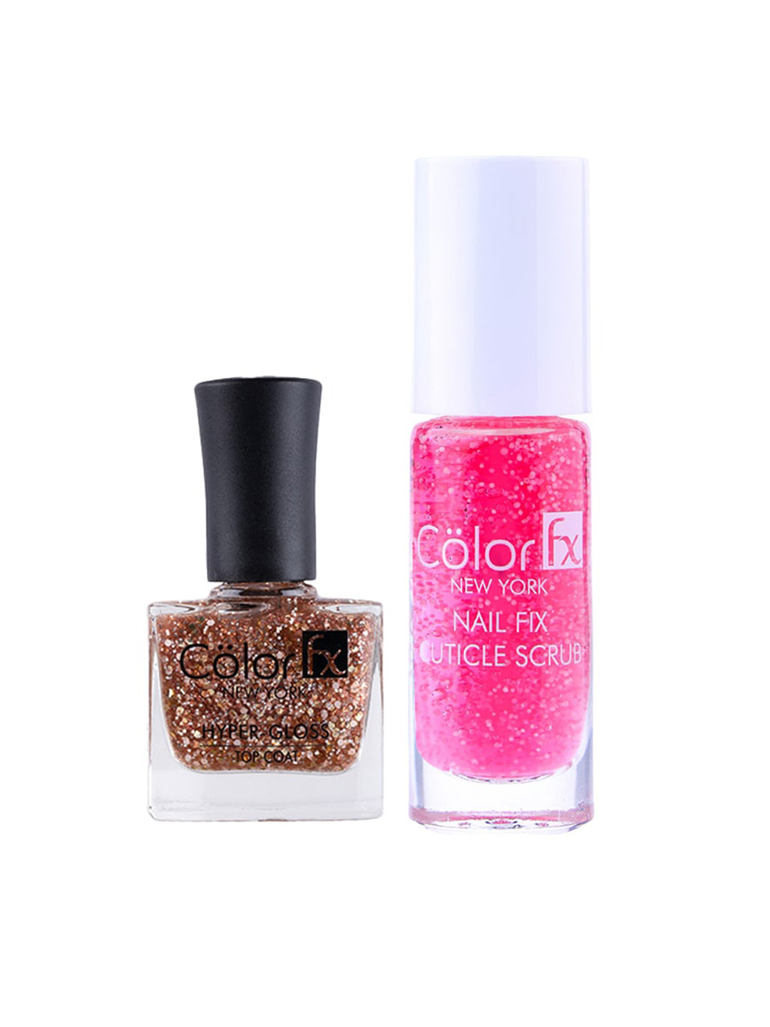 Color Fx Set of Nail Fix Cuticle Scrub & Glitter Hyper-Gloss Top Coat Nail Enamel