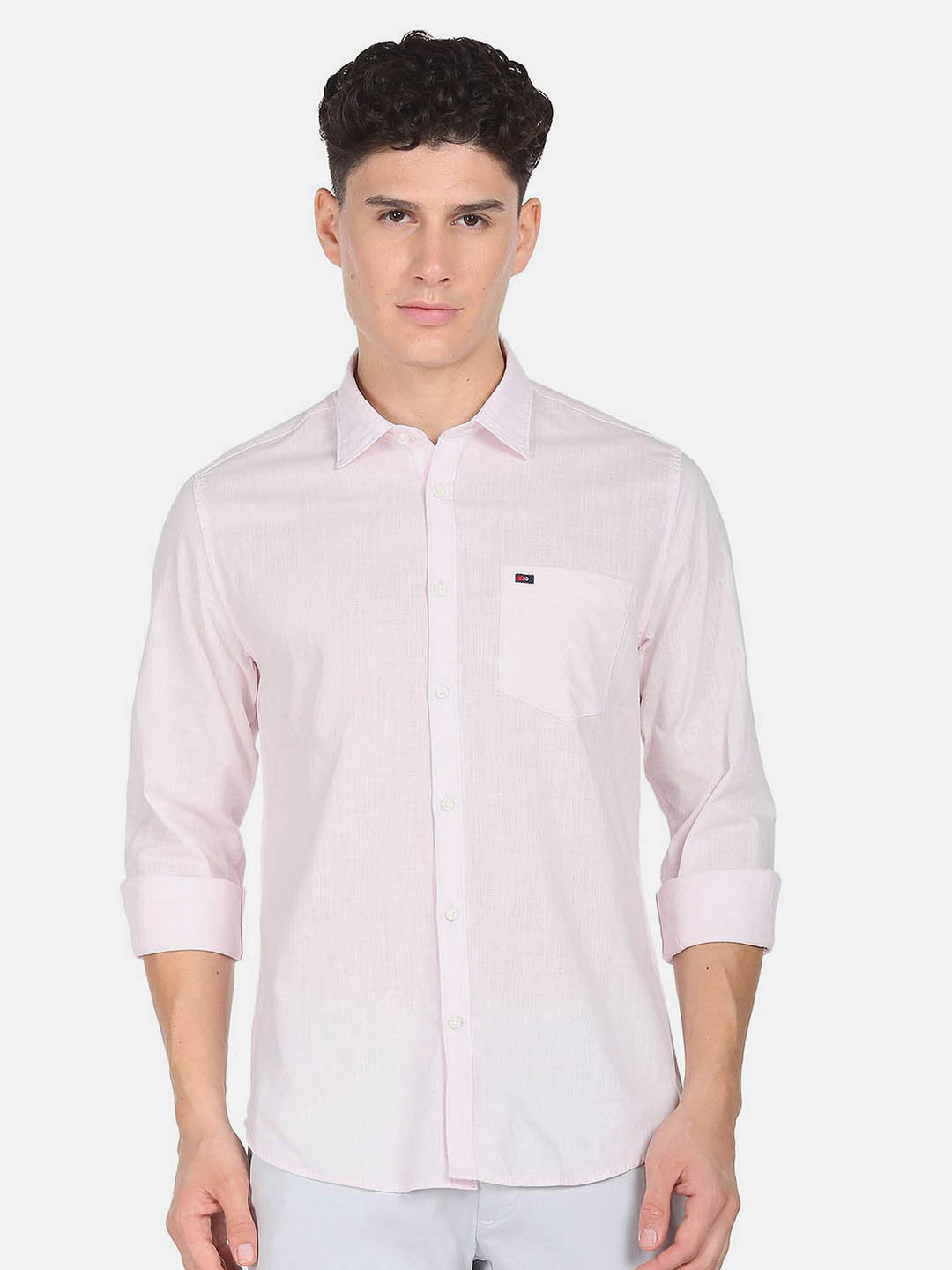 AD By Arvind Men Light Pink Modern Slim Fit Solid Casual Shirt