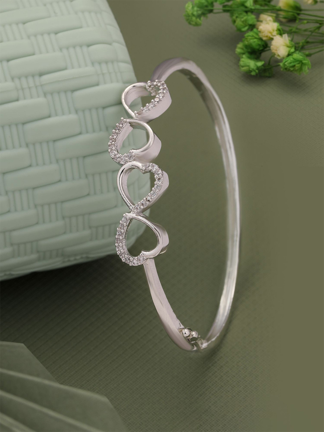 Vita Bella Women Silver-Plated Stone Studded Kada Bracelet