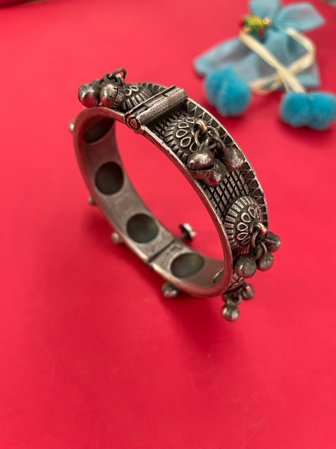Digital Dress Room Silver-Plated Ghungroo Design Oxidised Kada Bangles
